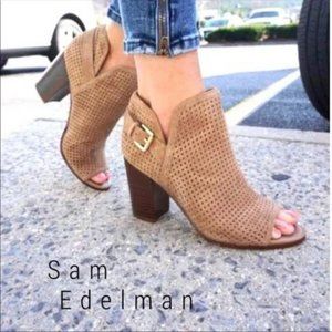 Sam Edelman Easton Camel Brown Perforated Suede Leather Ankle Bootie Peep Toe 11